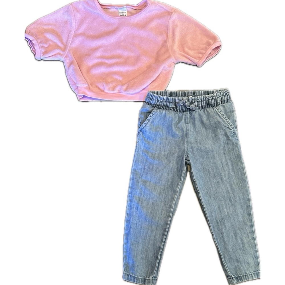 Carter’s Worn Once Like New Baby / Toddler Girl Jeans and Terrycloth T-Shirt